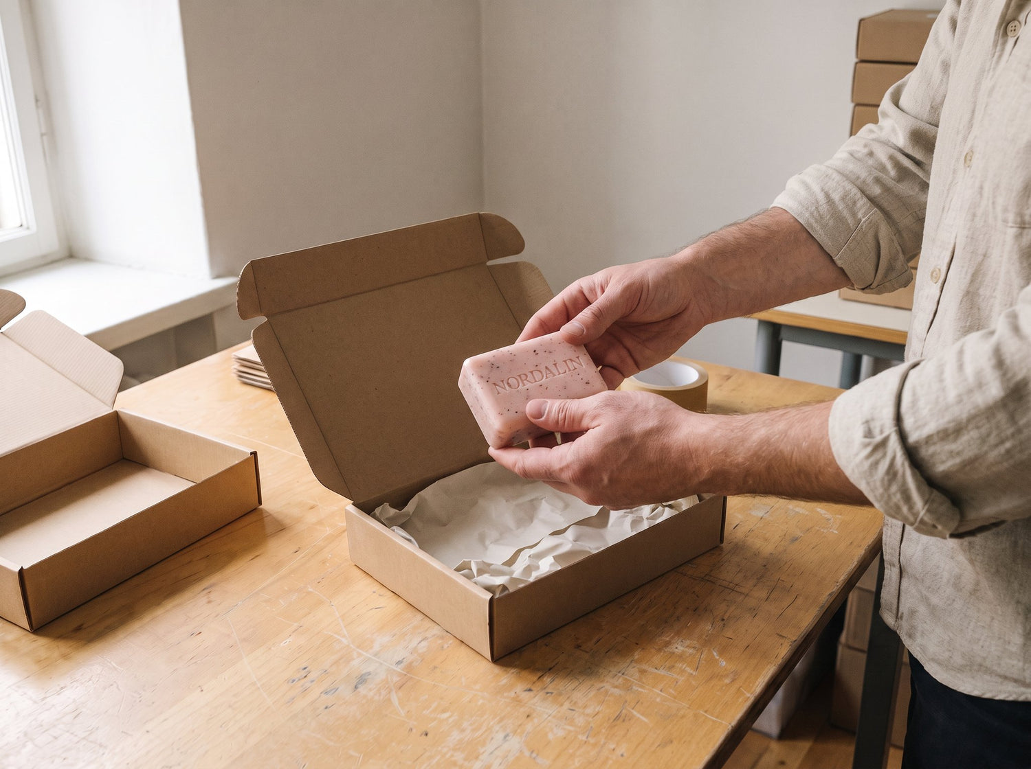 A product being looked over before it is packed